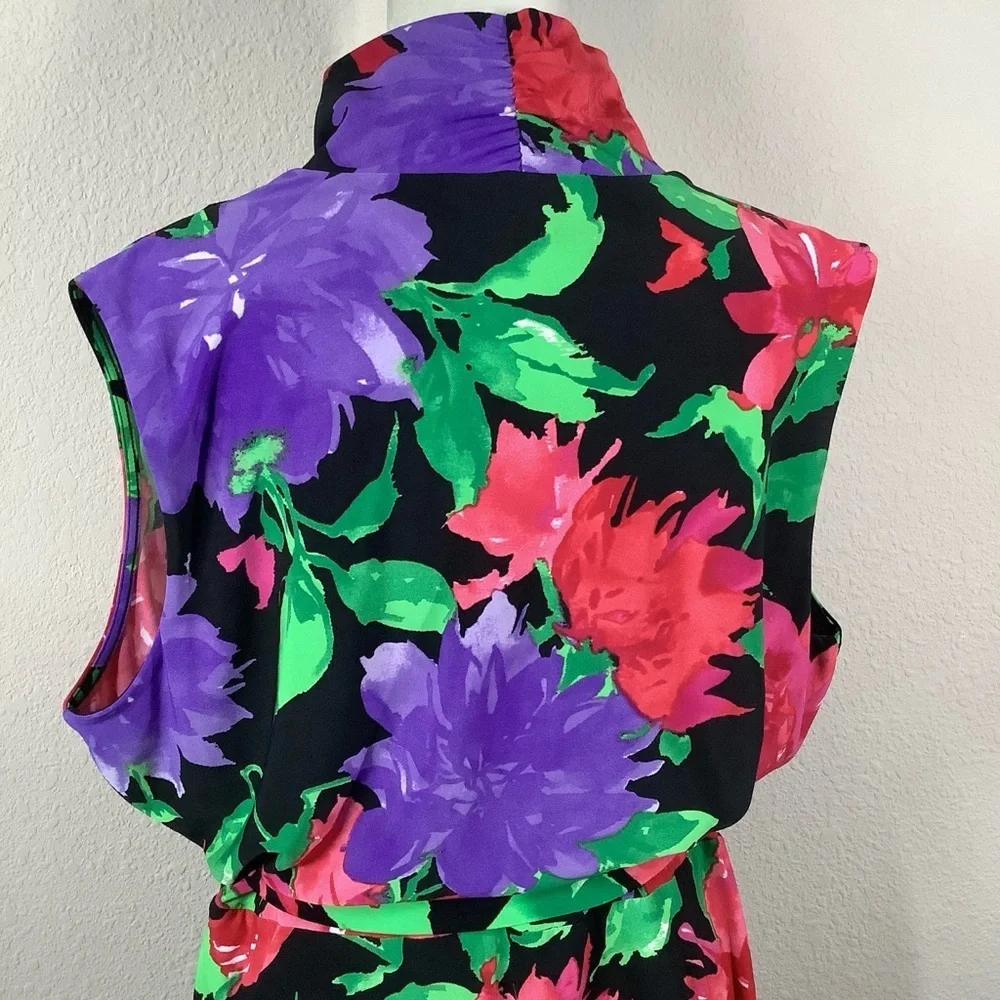 LAUREN Ralph Lauren Sleeveless Dress 1X Faux Wrap Dark Floral Work Wedding - Picture 12 of 14